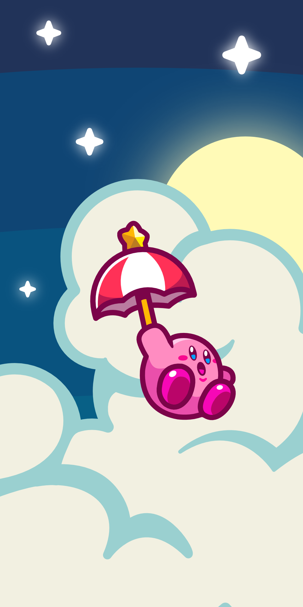 Kirby Parasol Illustration character donkey donkey kong dreamland fanart float floating illustration kirby kong mario moon night night sky nintendo parasol sky umbrella vector zelda