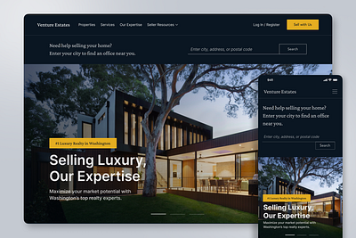 Venture Estates - Home Real Estate Website Design branding design dribbble figma hero home luxury proffesional ui web web design