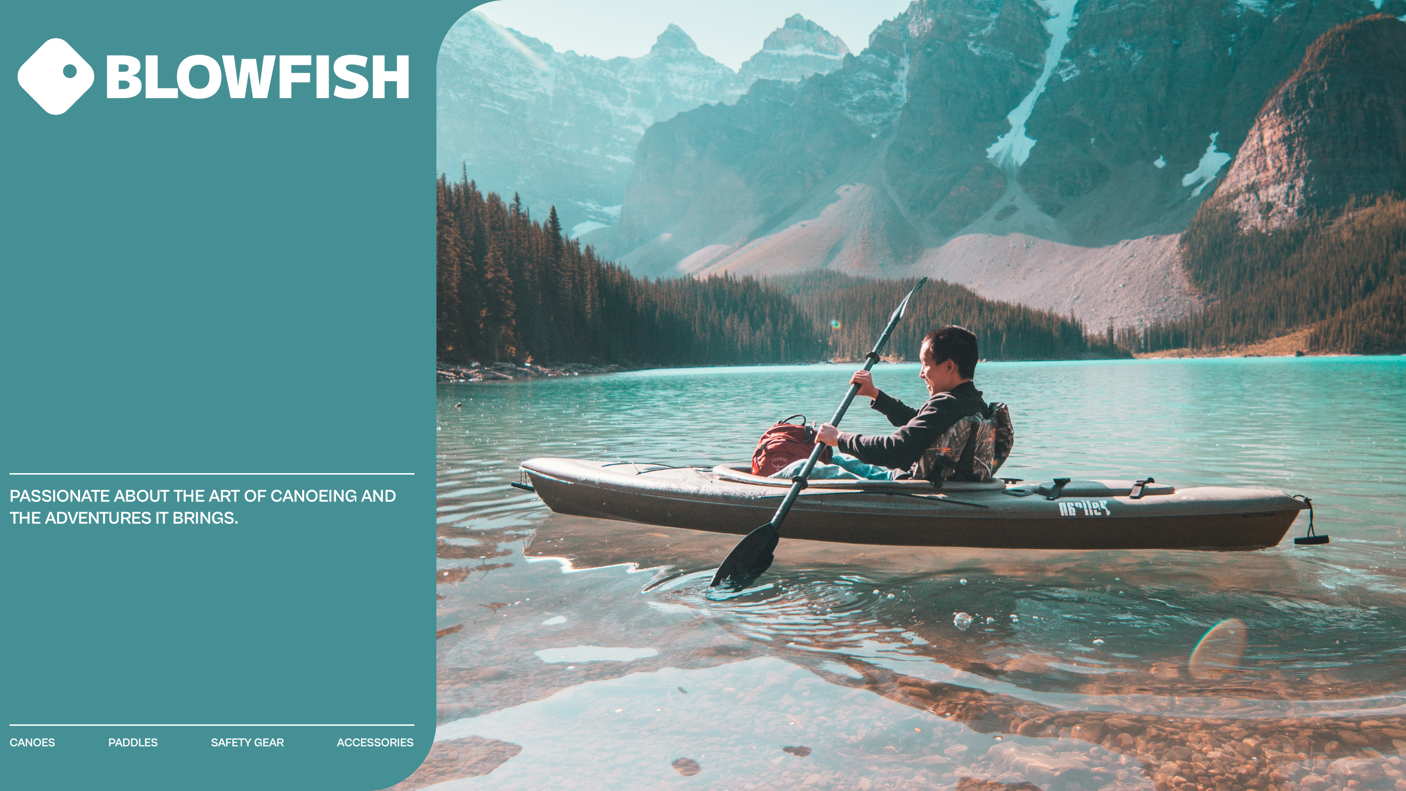 Blowfish Canoeing Equipment adventure boat boating branding canoe canoeing design equipment graphic design logo mountains nature popular print design river trendy ui water water sports