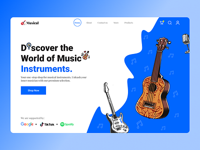 Music Instrument Website Hero-section Design🚀💫 3d animation branding dribbleteam graphic design herosectiondesign logo motion graphics music instrument landing page musicapp musiclandingpage musicplayerapp ui ui design uxui viralmypost