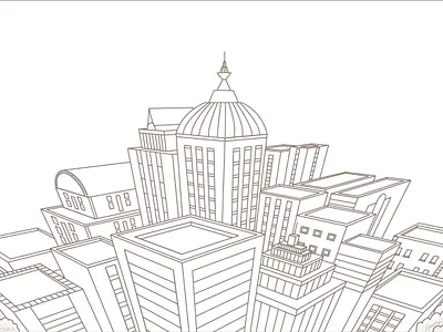 illustrations with a three-point perspective castle city illustration perspective town