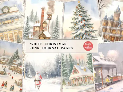 White Christmas Junk Journal Pages christmas christmas printable journal christmas printable pages christmas scrapbooking christmas tales christmas tree design digital art digital download graphic design holiday ephemera illustration retro christmas santa snow stickers watercolor winter winter holiday collage sheet xmas