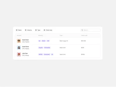 Find your next investment partner dashboard data minimalist product product design saas saas design table ui ux