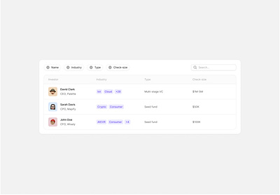 Find your next investment partner dashboard data minimalist product product design saas saas design table ui ux