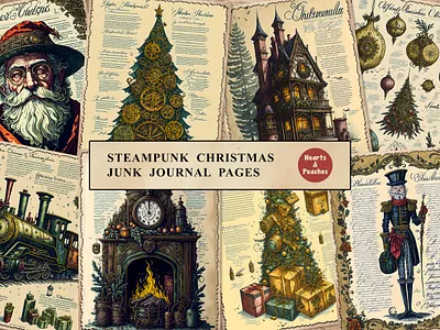 Steampunk Christmas Junk Journal Pages christmas christmas junk journal pages christmas printable journal christmas printable pages christmas scrapbooking christmas tales christmas tree design digital art digital download ephemera graphic design holiday ephemera illustration retro christmas santa steampunk vintage christmas ephemera watercolor xmas