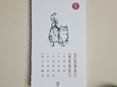 2024 FREE PDF CALENDAR 2024 calendar calendar design cats design free graphic design illustration ink japanese print