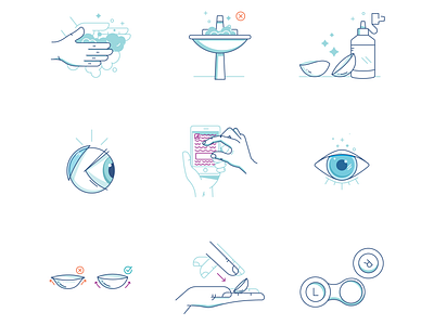 Acuvue Contacts Iconography contact design eyeball hands health icon iconography illustration illustrator line minimal simple soap stroke vector