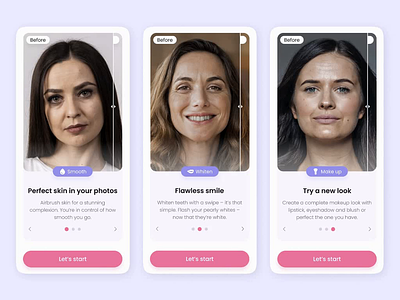 Before / After comparison animation beauty before after comparison design figma minimalism mobile mobile application motion design photo editing ui user interface ux uxui web