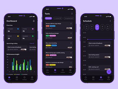 Tasky - Task Management app UI/UX design adobe xd analytics app app design app ui calendar dark mode dashboard design figma kanban mobile app task task management ui ui design ux