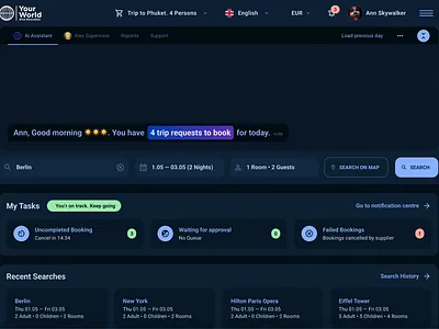 B2B Hotel Booking with Ai Assistant ai animation chat dark mode service ui