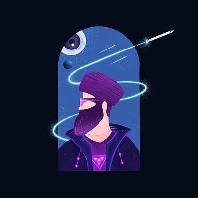 Self Portrait avatar branding character cyberpunk designer identity marvel personal brand procreate psychedelic space yondu