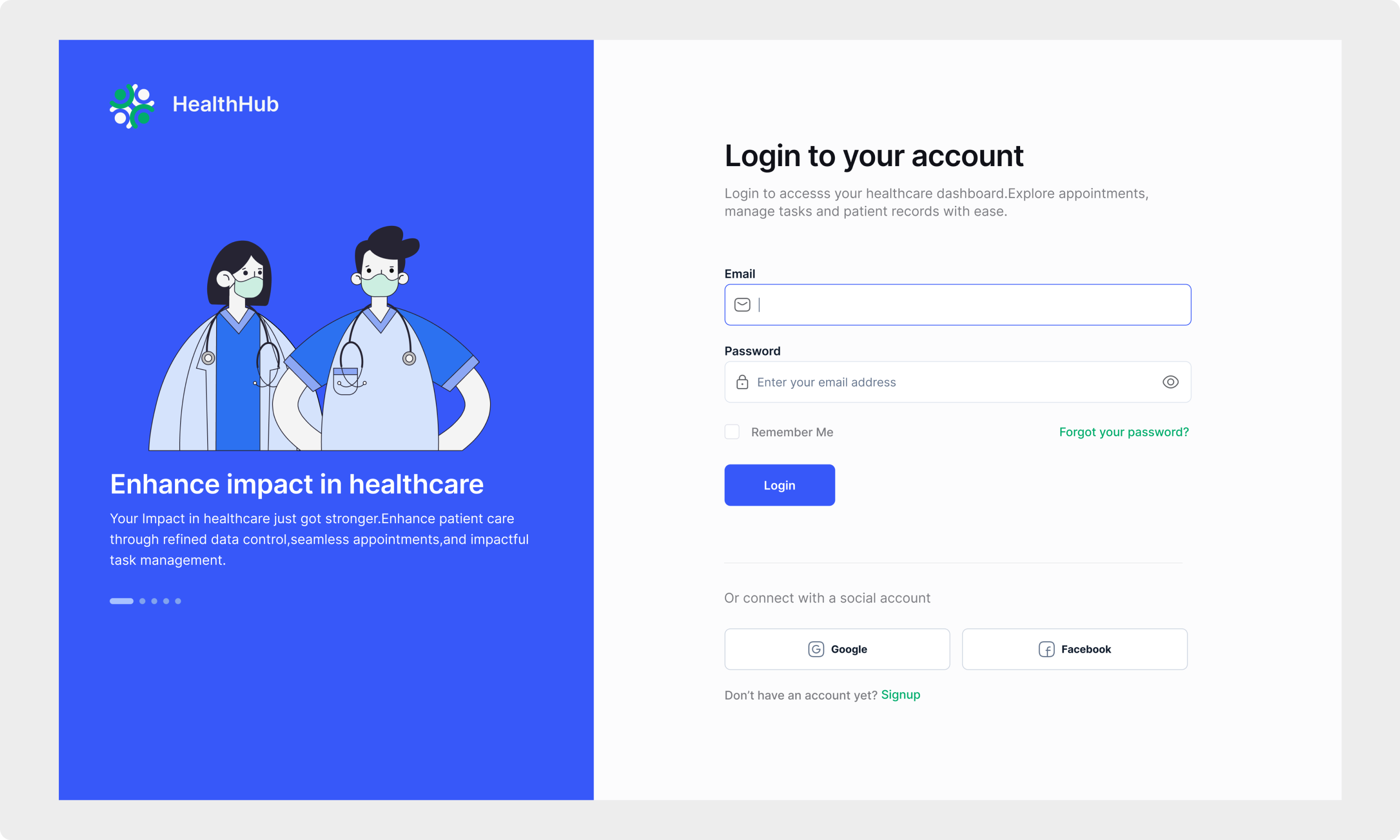 EHR : Login Screen components dashboard doctor form illustration login medical minimal saas sign up ui ux web app web design