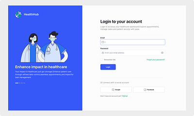 EHR : Login Screen components dashboard doctor form illustration login medical minimal saas sign up ui ux web app web design