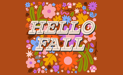 Hello Fall autumn cute fall floral flowers illustration leaves lettering typography