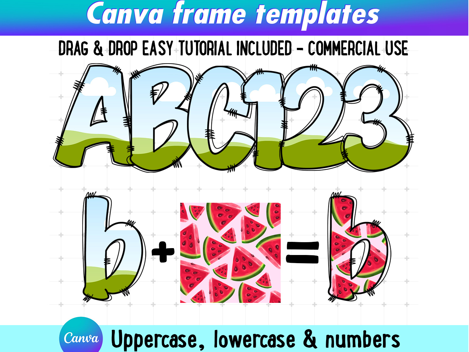 Canva Letter Frames, Fillable Doodle Letters, (2438377)