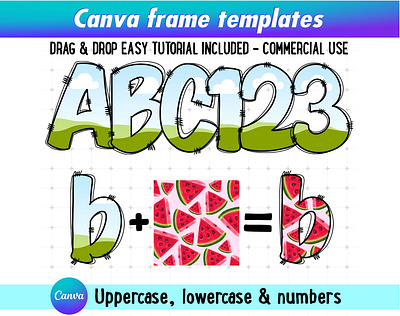 Doodle Font Letters Canva frame template entire store