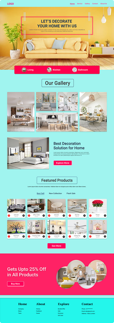 Landing page for home decoration branding landing page product design typography ui ux