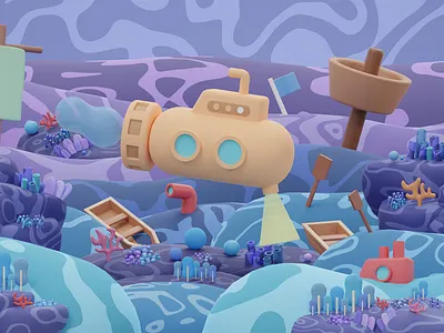 Aquatic Discovery 3d 3d art abstract abstract art adventure aquatic art art direction artwork b3d blender blender art blender3d cycles design discovery illustration low poly lowpoly ocean