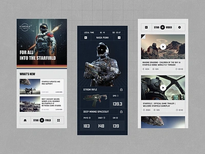 Starfield mobile app 3d app app design bethesda firearms fps game mobile app design mobile ui nasa space starfield ui ux