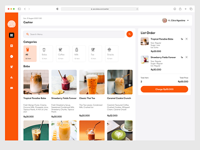 Boba: Point of Sales Dashboard cashier dashboard drink figma minimalist orange point of sales pos restaurant shop uiux user interface
