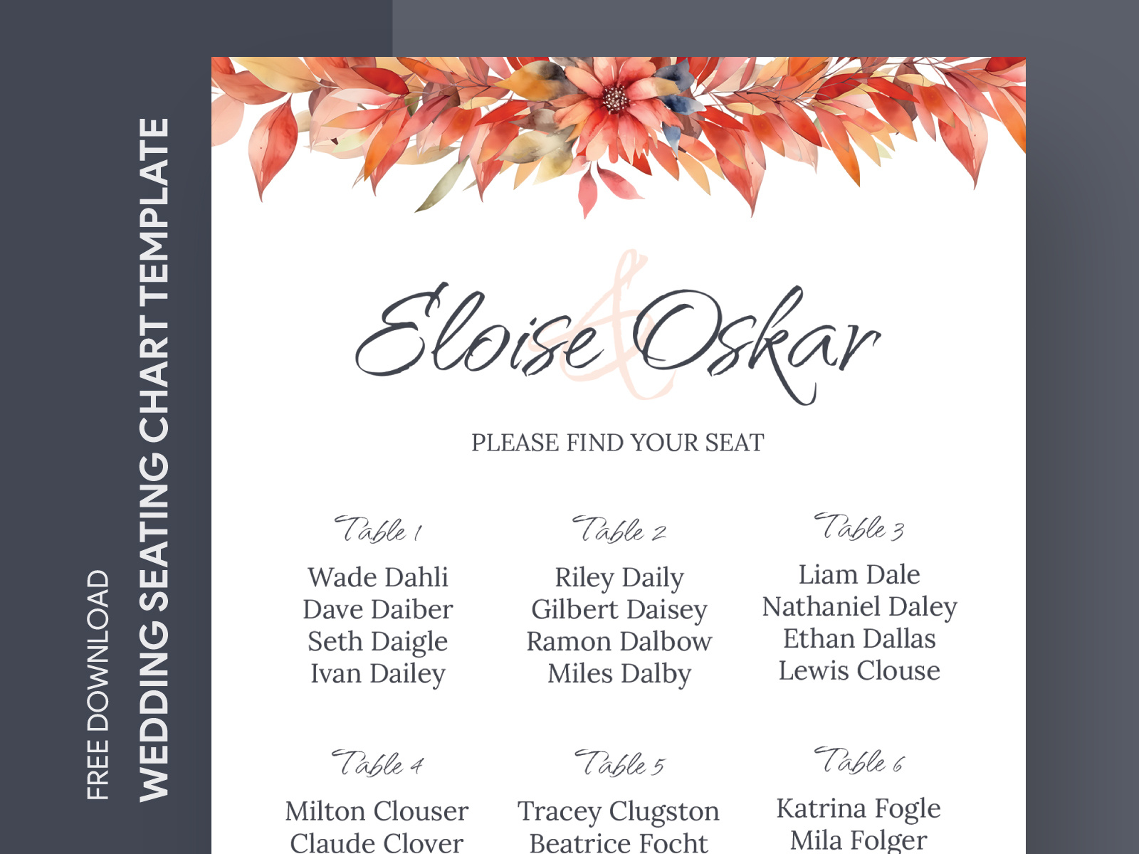 Autumn Wedding Seating Chart Free Google Docs Template by Free Google