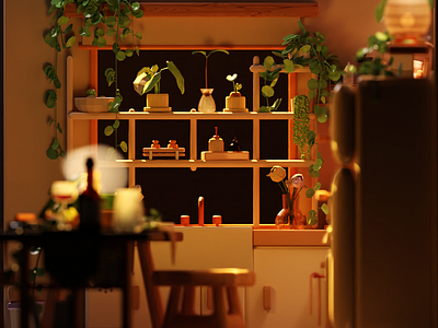 Cosy Dinner Party 3d illustration
