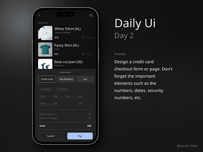 Credit Card Checkout Page (Daily Ui - Day 2) checkoutpage credit card page dailyui mobile screen ui