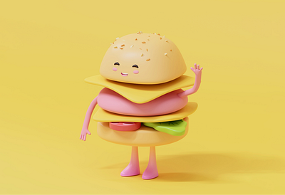 Happy burger 3d 3d art 3d artist 3d ilustration character design illustration pink yellow