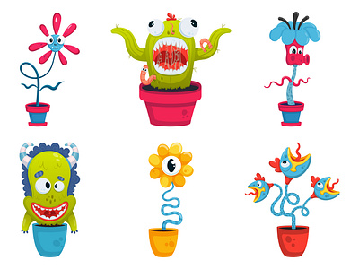 Set of stickers, plants monsters cactus cartoon character design drawing ecchi element funny graphic design illustration isolated monsters motion graphics plants set sketch stickers worm