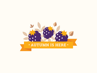 Autumn sticker 2d autumn autumn is here badge blackberry bramble card cartoon cute fall flat greeting illustration label season sticker thanksgiving vector