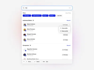 Search - CRM and Sales Tools clean clear crm dailyui design dropdown field figma filters flat minimal options results sales search tags ui users ux web