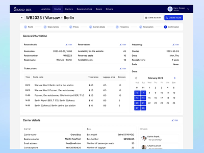 GrandBus booking bus design desktop web app fleet management interface logistic planner reactjs route planning tickets travel trip ui ux web app