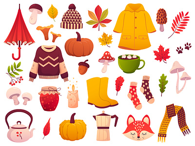 Autumn set autumn autumn set autumn vibe fox graphic design items motion graphics mushrooms raincoat sticker sweater teapot