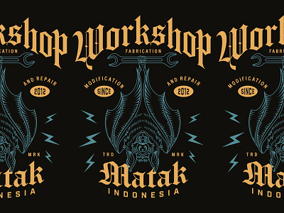 Workshop Matak - T-shirt Design automotive bat fabrication forge geometric hard work illustration line lineart logo merch merchandise monoline repair retro ship vintage welding works workshop