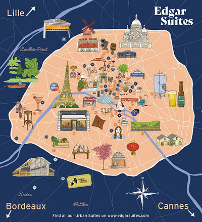Parisian Suites X Claire Rollet detail landmarks line and color map maps