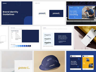 Prevent Brand Identity Guidelines art direction brand book brand development brand identity branding colors dark blue guidelines identity industry logo logotype manufacturing mark minimal prevent prevent industry symbol typography