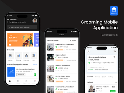 Grooming Mobile Application casestudy figma grooming grooming salon mobile app salon ui design uiux user experience user interface