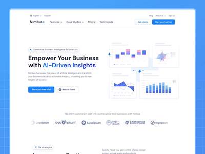 AI-Powered Business Analytics SaaS landing page ai ai powerd animation business analytics features hero banner landing page saas services testimonial ui ux website