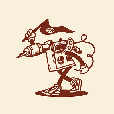 Retro Tattoo Kit Mascot Character character flag kit mascot peace retro tattoo tools vintage walking