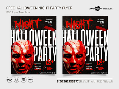 Free Halloween Night Party Flyer Template + Instagram Post (PSD) club event flyer flyers free freebie halloween instagram night party photoshop print printed psd template templates