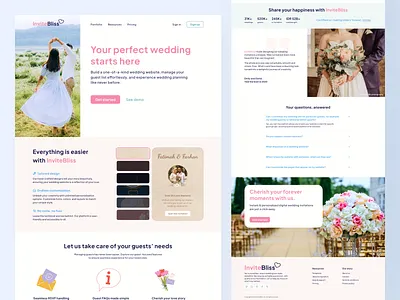 InviteBliss - Online Wedding Invitation Landing Page couple design invitation landing page prewedding product romantic ui web webdesign website wedding wedding invitation