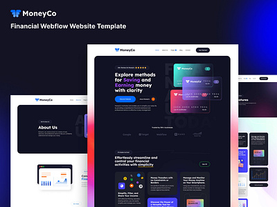 MoneyCo - Financial Webflow Website Template Design Portfolio branding business business planning consultant firms consulting consulting websites. design finance company finance website insurance services agency investment loan business template trading ui uiux designer webdesigner webflow website website builders