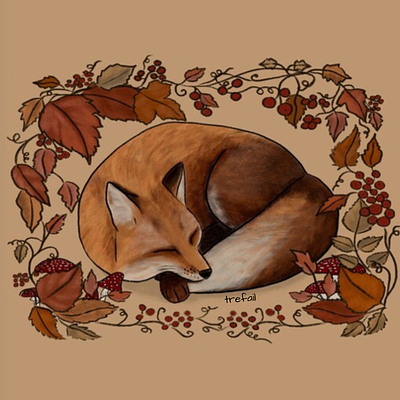 Autumn Fox vintage style illustration autumn fall season fox illustration vintage style