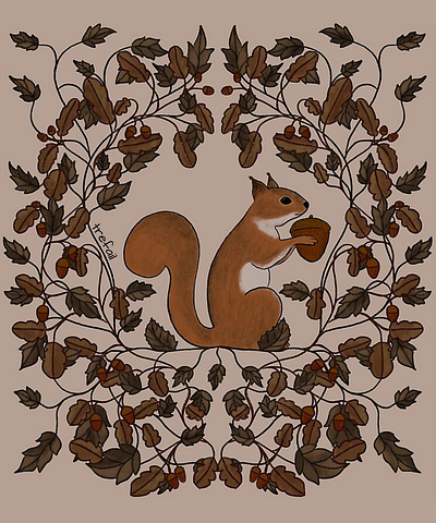 Autumn Squirrel Vintage Style Illustration autumn digital art digital illustration fall season illustration squirrel vintage illustration