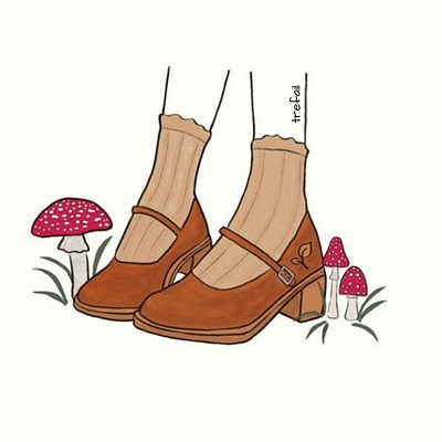 Autumn Girl and Musshrooms Illustration autumn season digital art digital illustration girl illustration mushroooms retro shoes vintage style