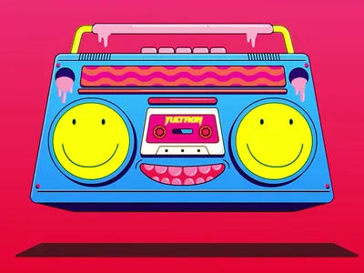 Yultron (2019). 2d animation boombox branding design gif gifs illustration loop motion music musicvideo smile