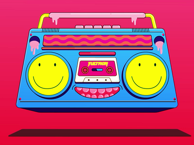 Yultron (2019). 2d animation boombox branding design gif gifs illustration loop motion music musicvideo smile