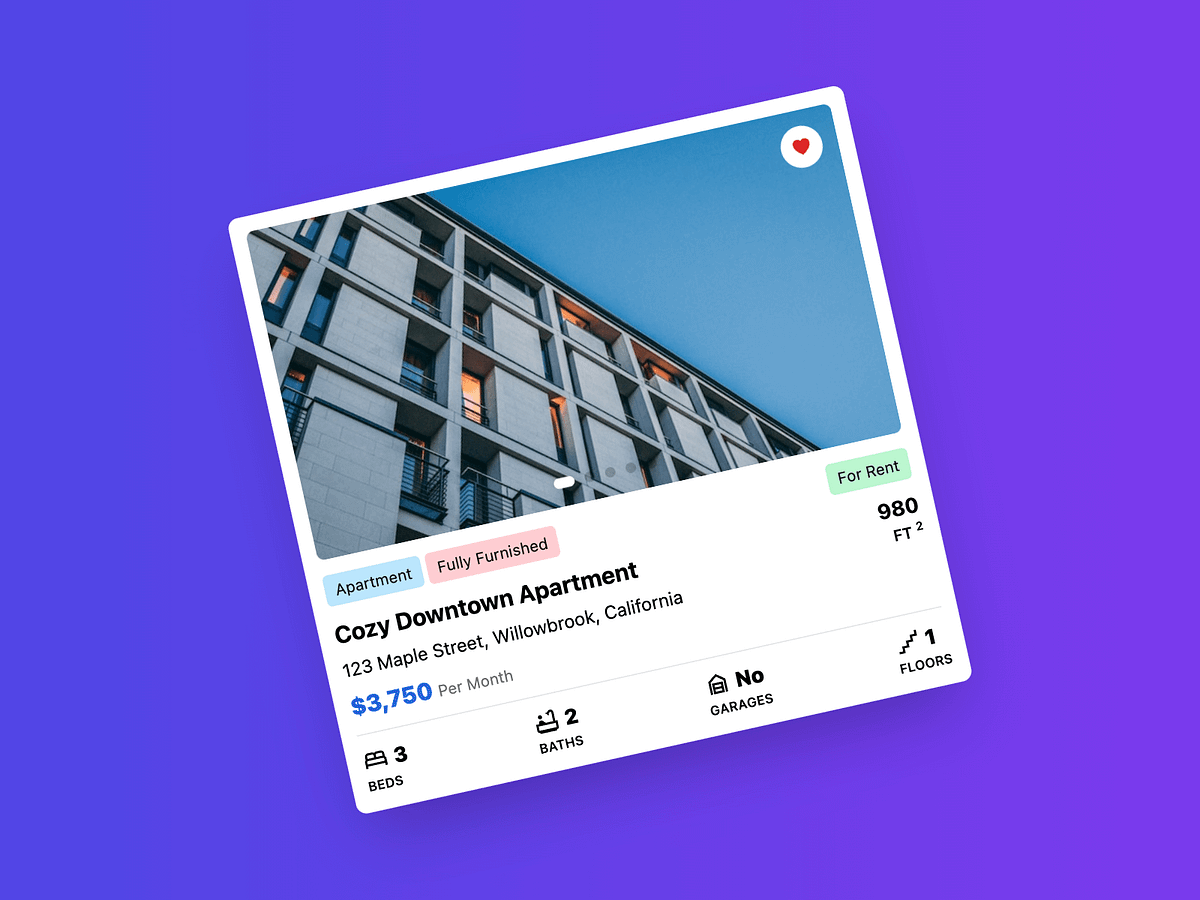 Real Estate Property Card UI Made Using Tailwind CSS by Praveen