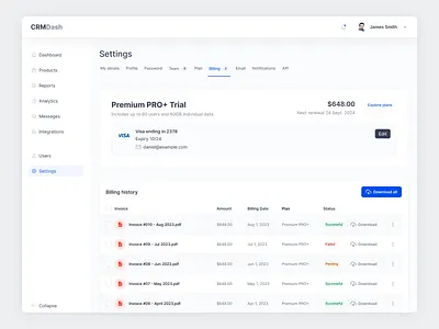 Billing and Payments billing billing history dashboard invoice payment payment history payment method saas design saas invoice ui ux design