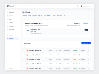 Billing and Payments billing billing history dashboard invoice payment payment history payment method saas design saas invoice ui ux design